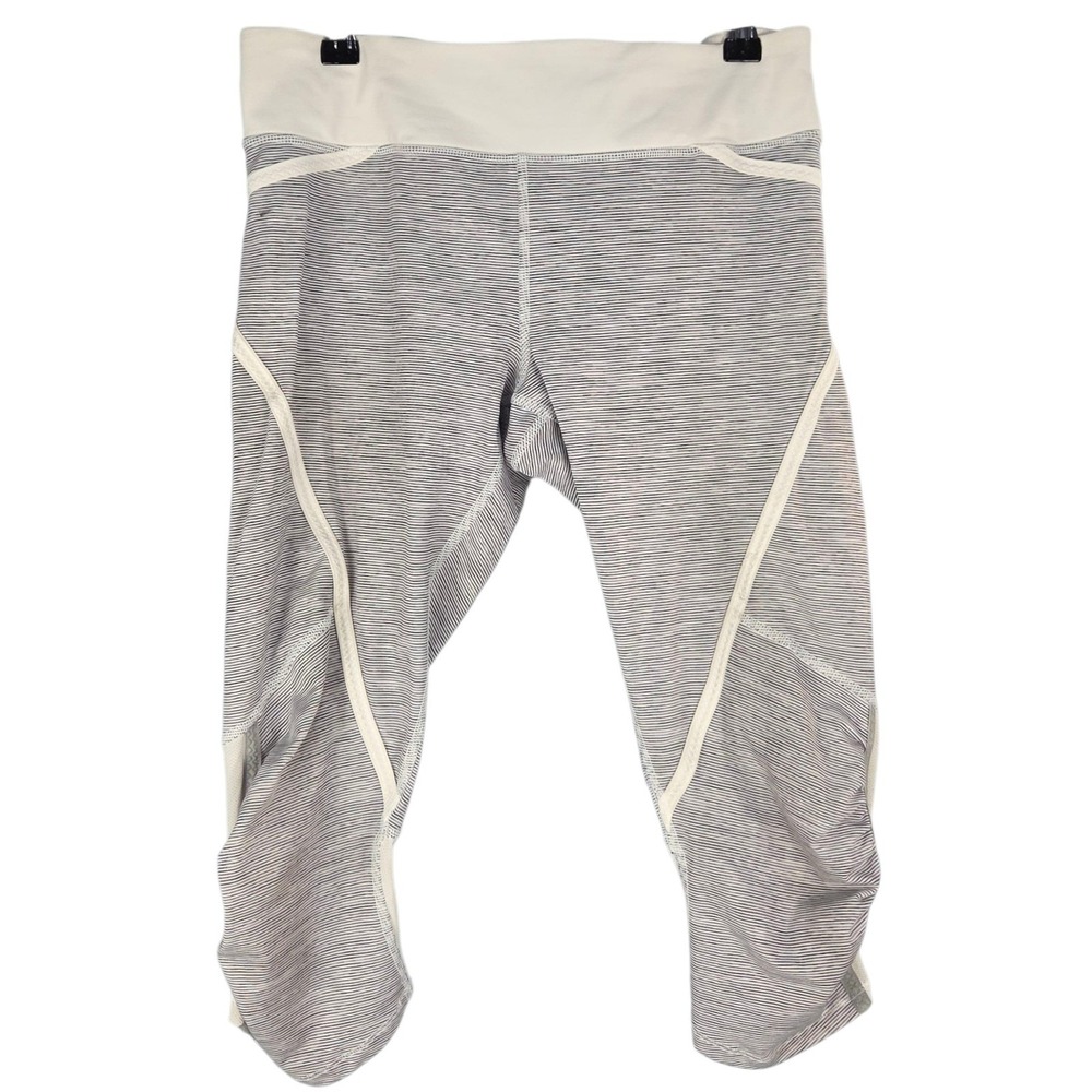 Lululemon Leggings Womens Gray White Stripe Running Small-Medium 17" Inseam